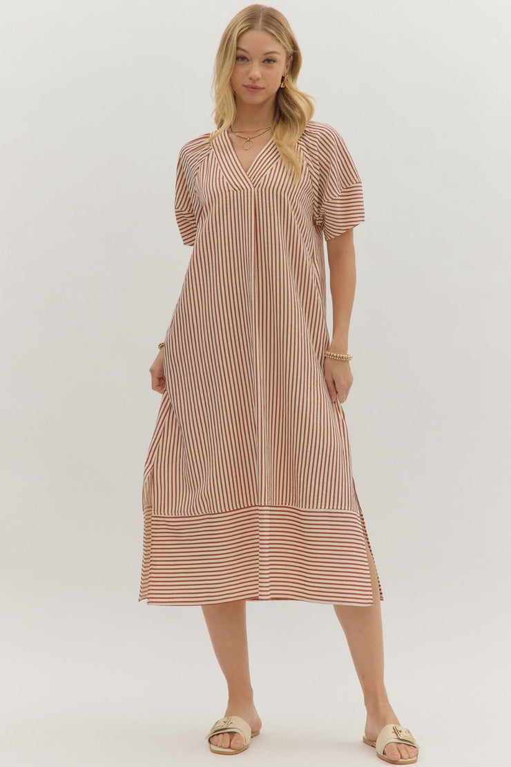 Connor Pinstripe Maxi: Rust