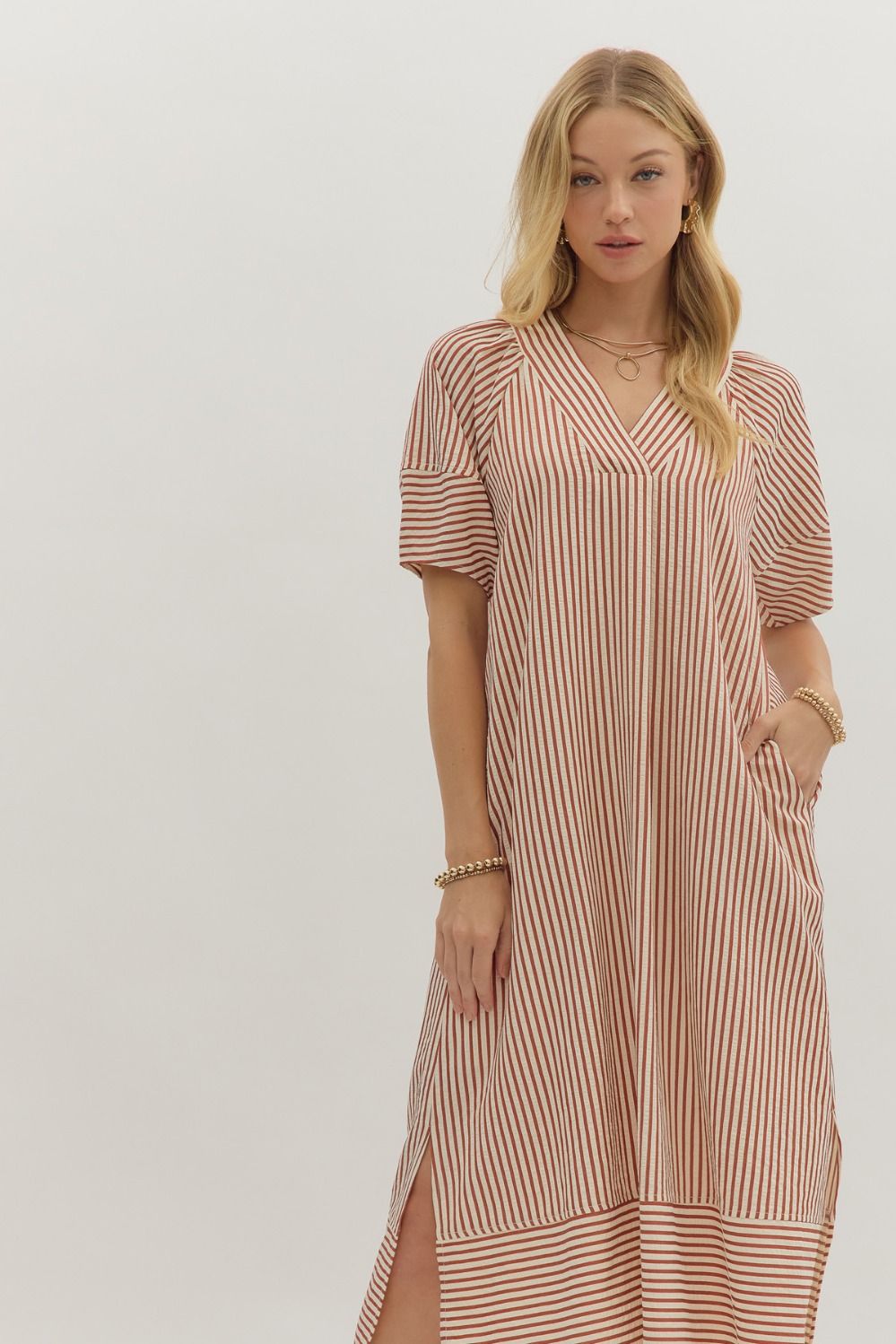 Connor Pinstripe Maxi: Rust