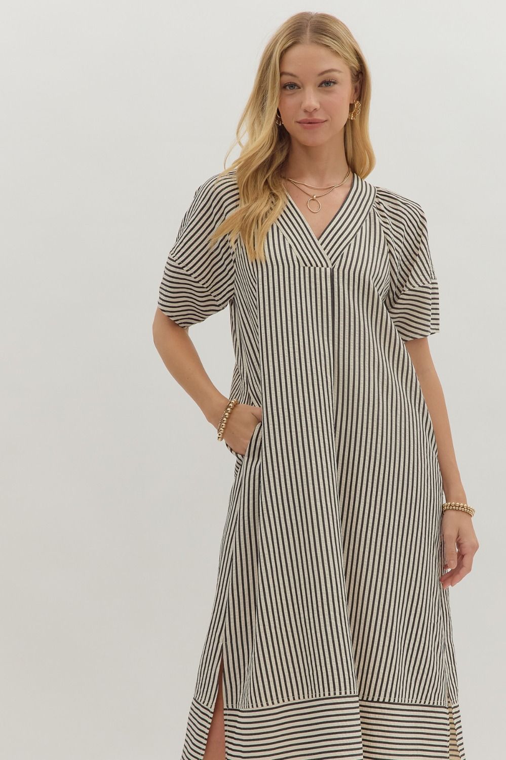 Connor Pinstripe Maxi: Black