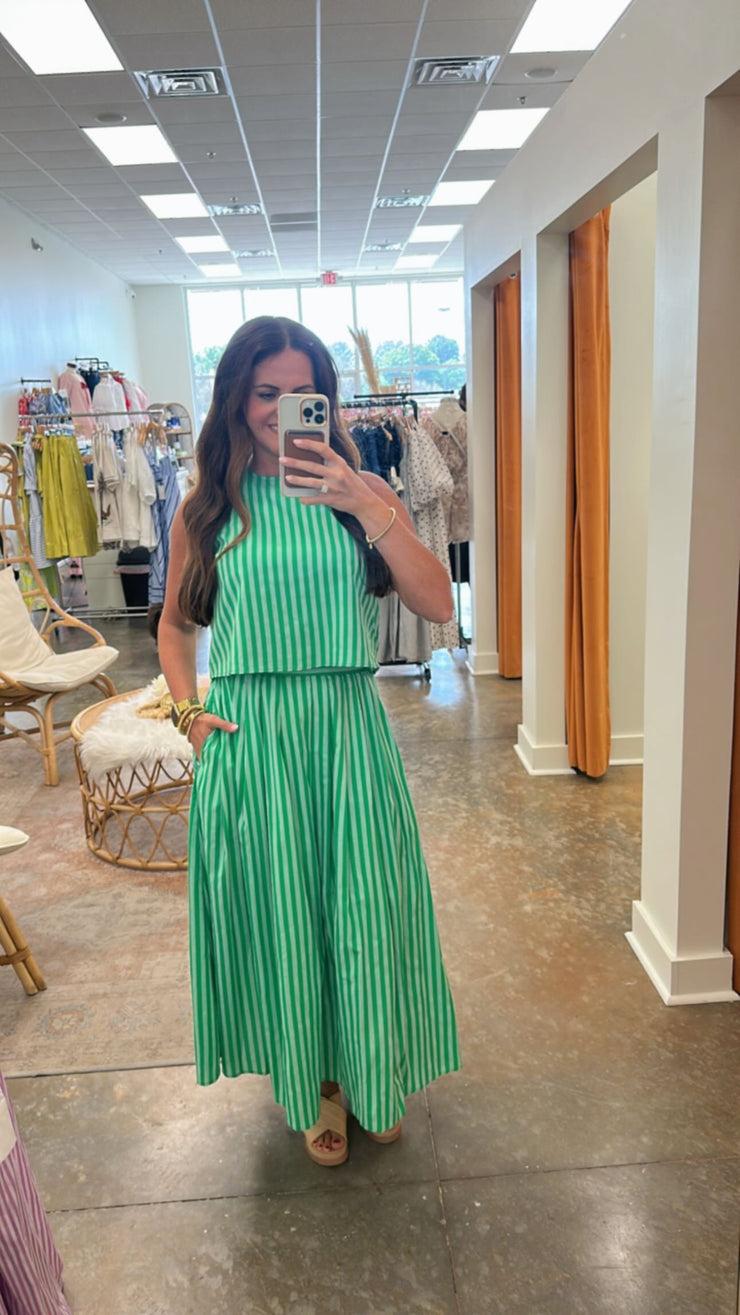 Emerald Summer Striped Midi Skirt