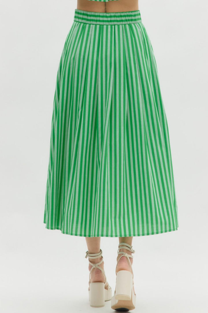 Emerald Summer Striped Midi Skirt