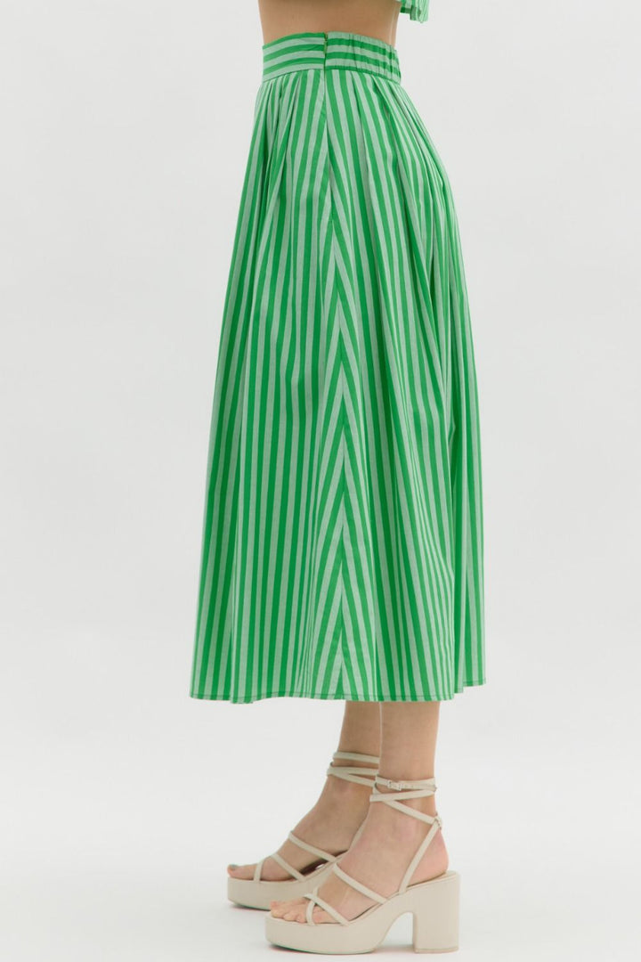 Emerald Summer Striped Midi Skirt
