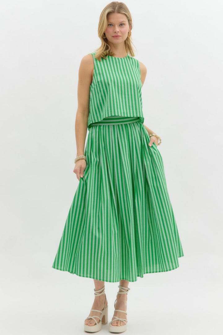 Emerald Summer Striped Midi Skirt