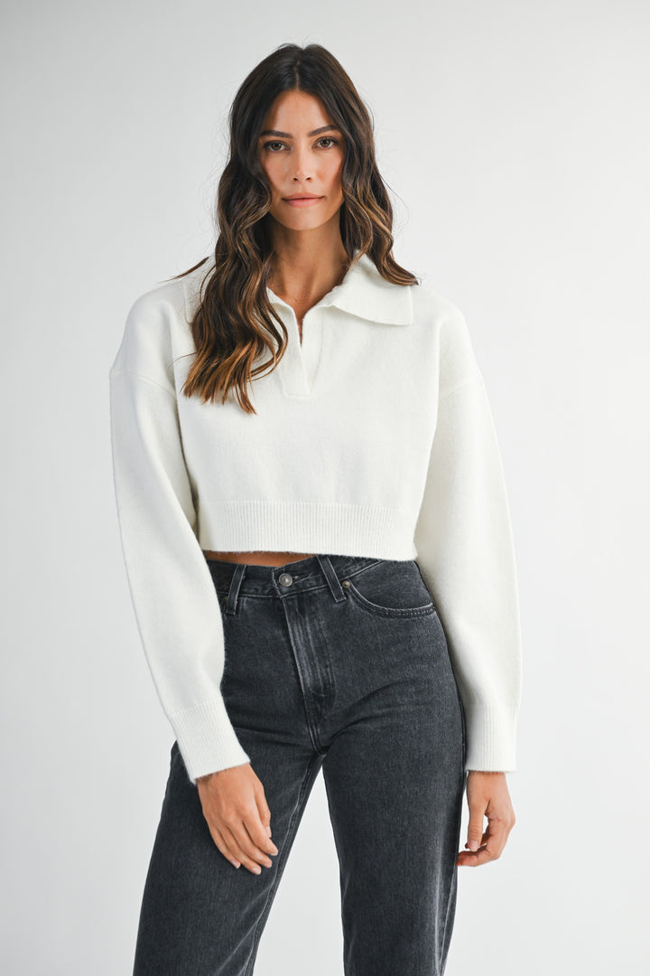 Collared Knit Sweater: Cream
