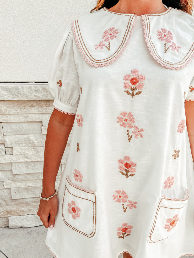Madelynn Blush Embroidered Mini Dress