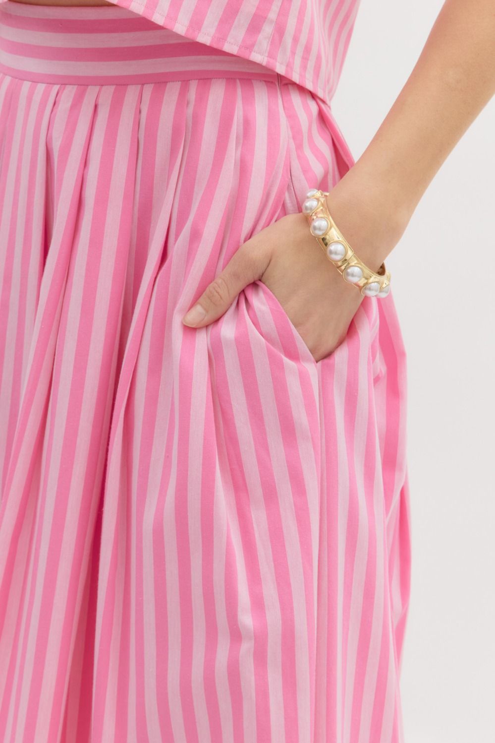 Pink Summer Striped Midi Skirt