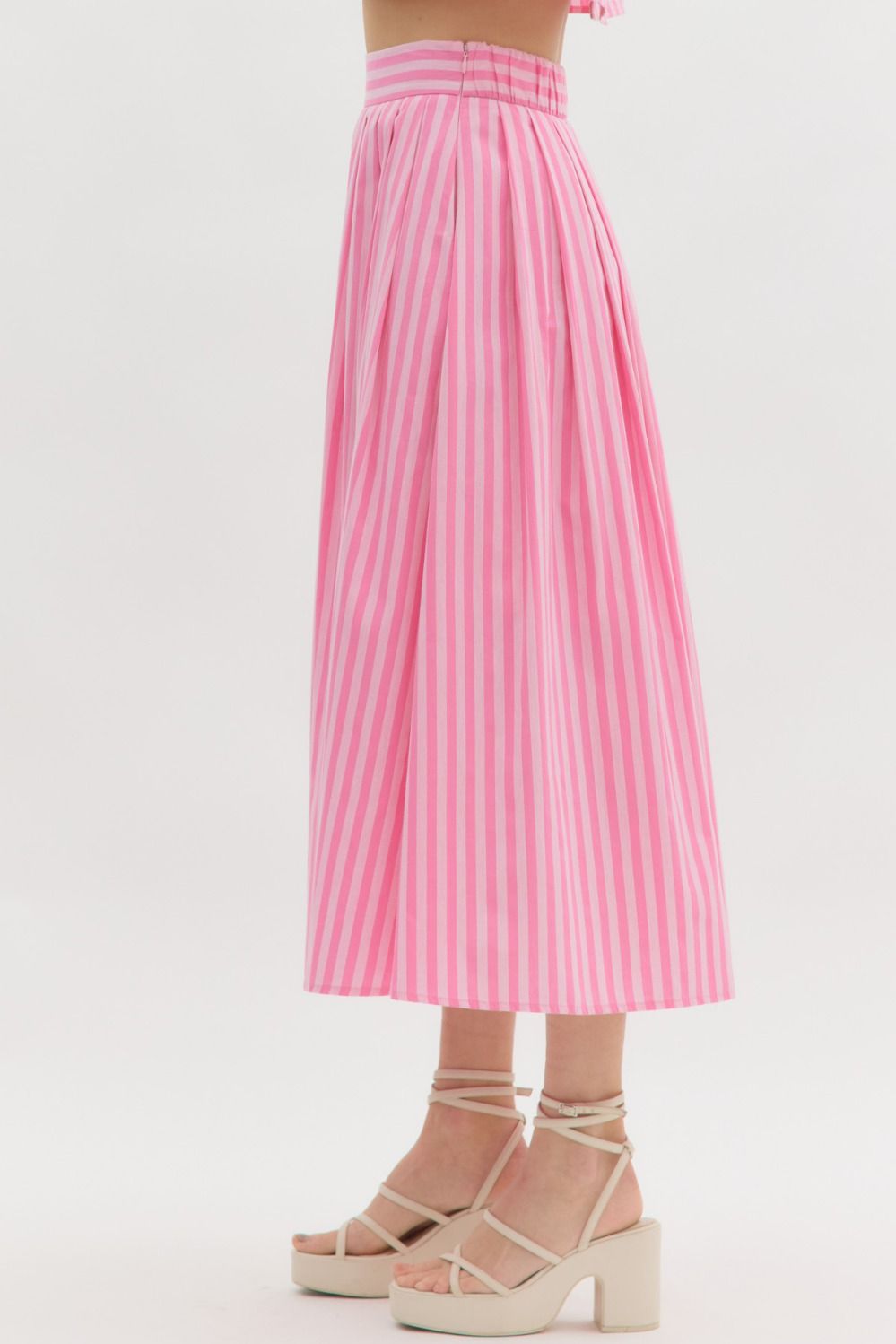Pink Summer Striped Midi Skirt