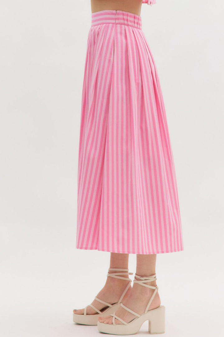 Pink Summer Striped Midi Skirt