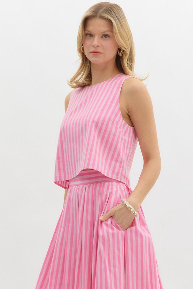 Pink Summer Striped Crop Top