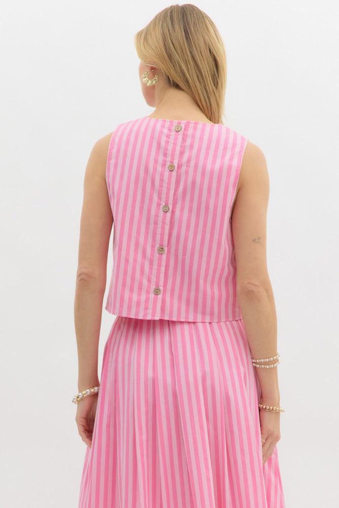 Pink Summer Striped Crop Top