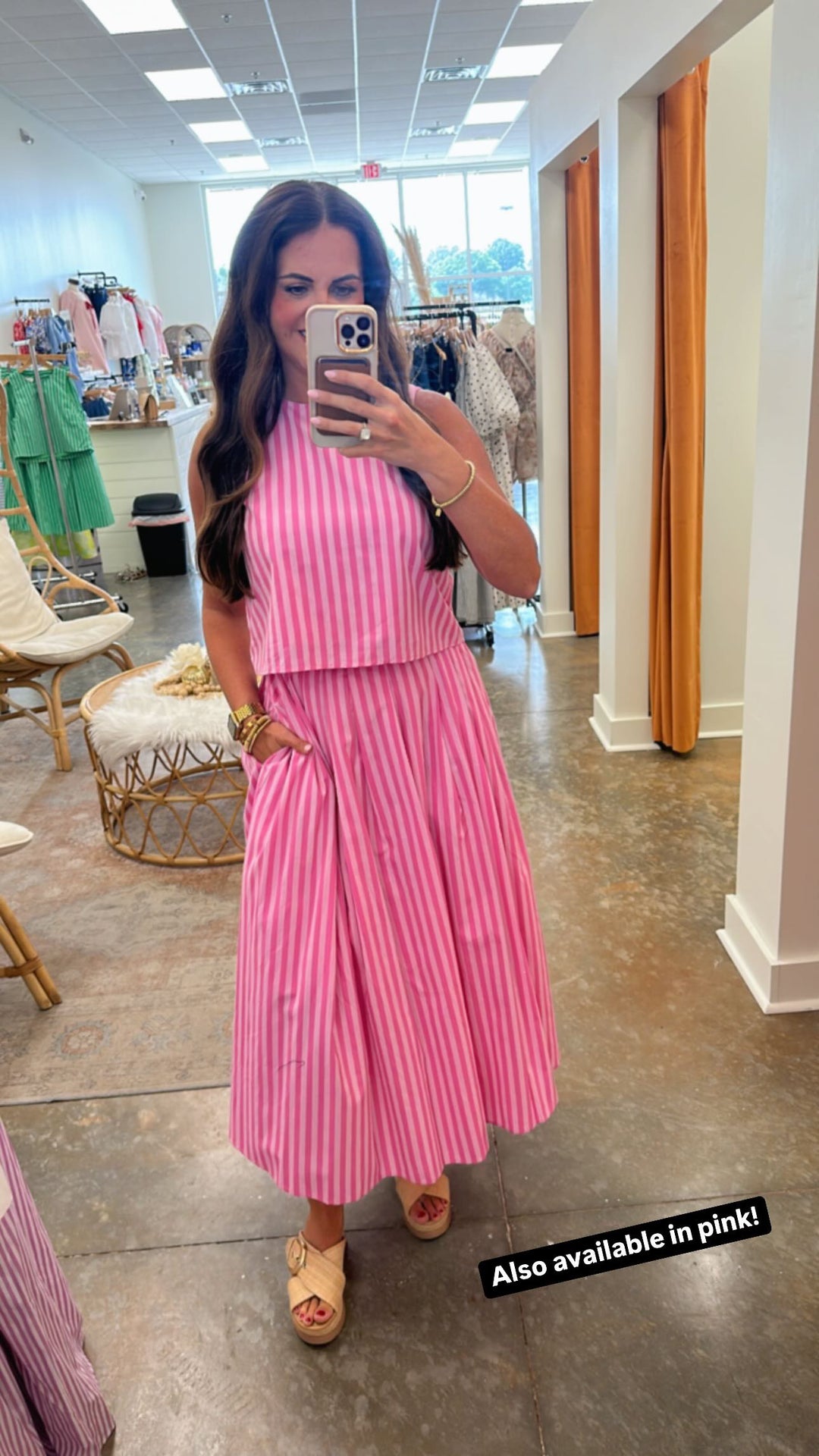 Pink Summer Striped Midi Skirt