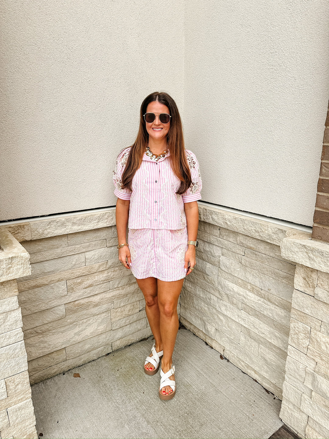 Pink Eyelet Stripe Skirt