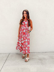 Red In Bloom Maxi Dress