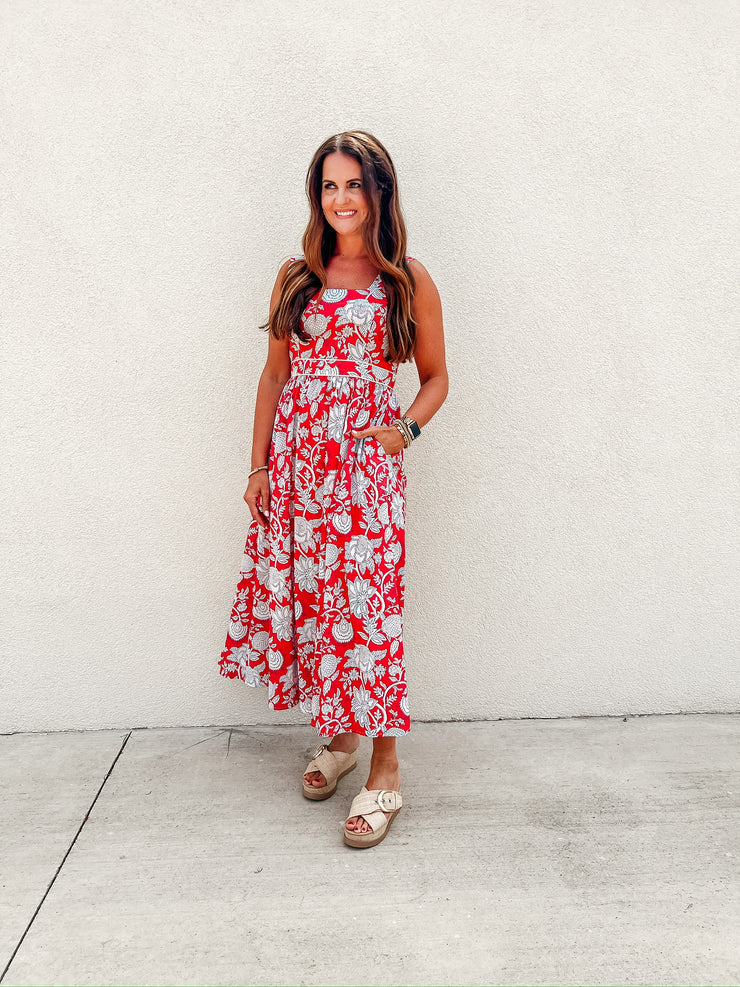Red In Bloom Maxi Dress