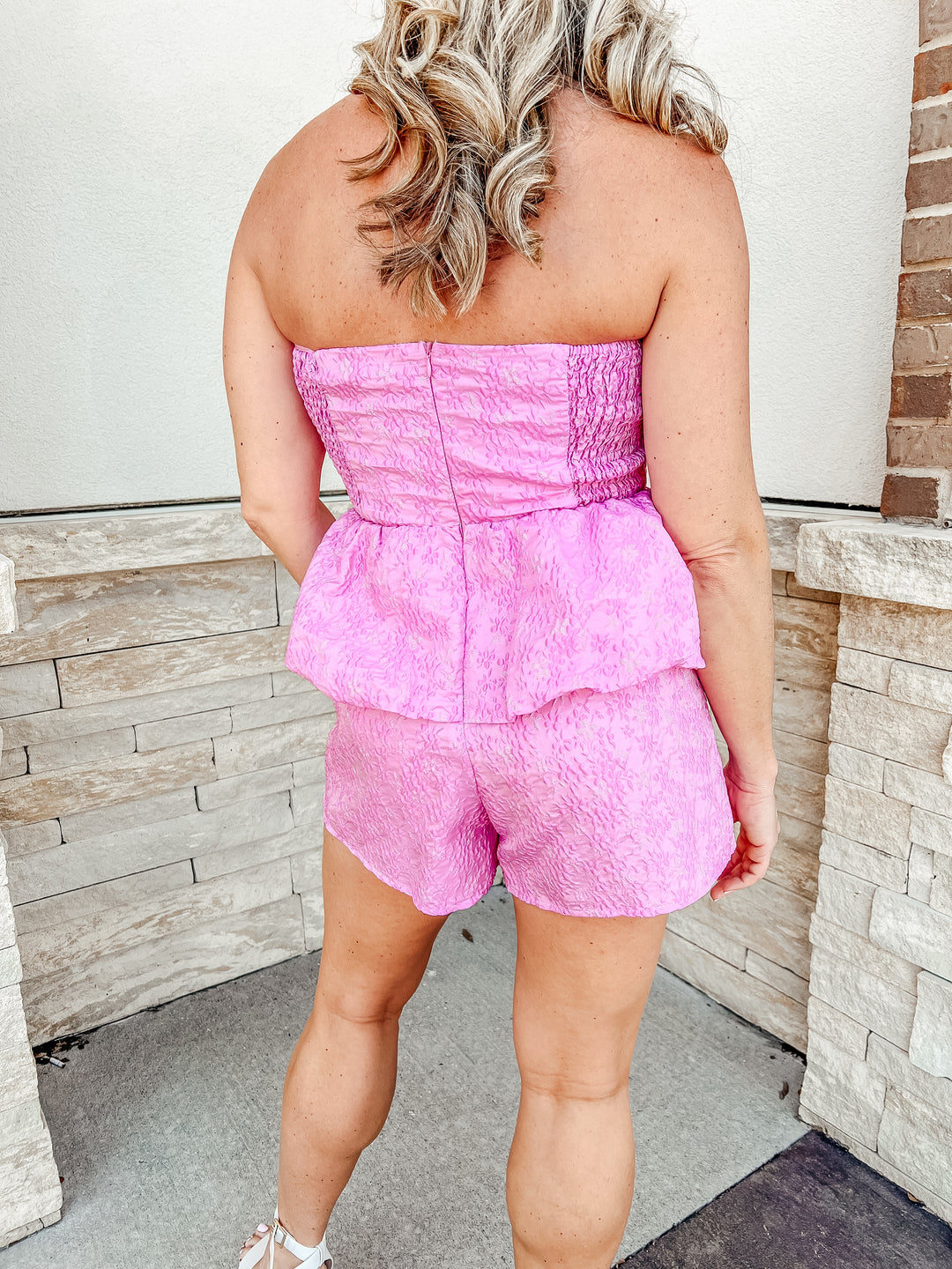 Rosette Pink Jacquard Romper