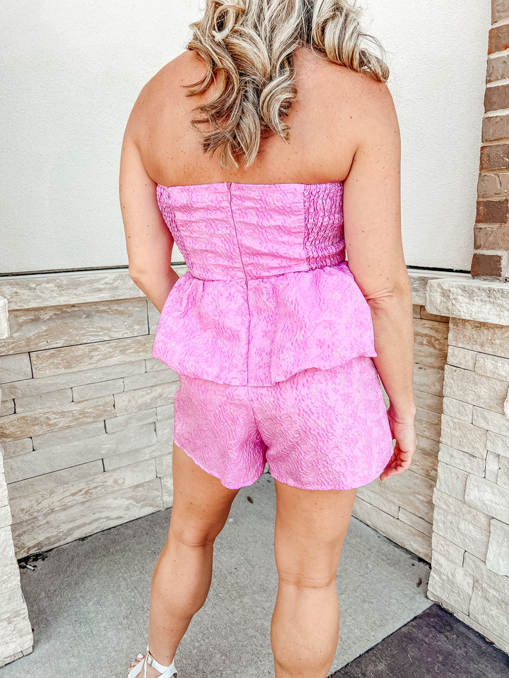 Rosette Pink Jacquard Romper